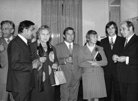 Razstava Goldoni na slovenskem odru - Otvoritev razstave: Mestna galerija Portorož, september 1972. Tretja z leve: Danilova, skrajno desno: Marin
